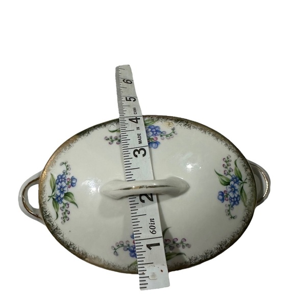 Vtg Forget Me Not White & Blue Flowers Glazed Stoneware Trinket Dish & Lid 7x4” - Picture 4 of 11